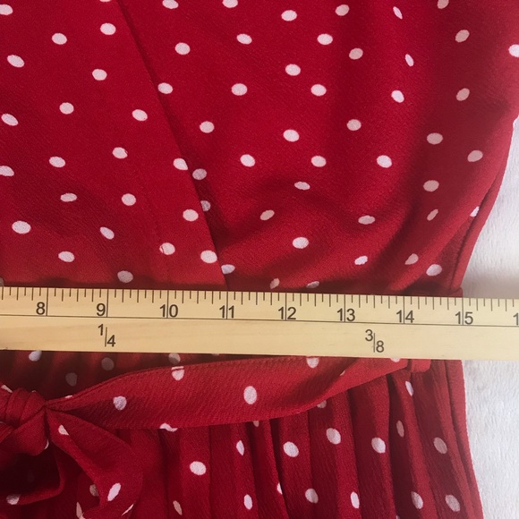 Lark + Grey Midi Dress Women’s Size L Color Red/White Pleated Skirt Polka Dot. - Picture 8 of 12